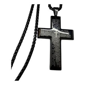 Vintage Lord’s Prayer cross 2” 22” chain steel with prayer on face